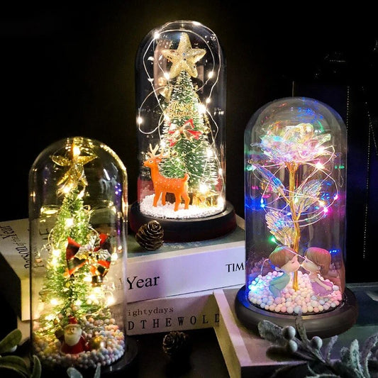 Christmas Tree with Santa Claus In Dome Foil Flower Navidad DIY 2023 Christmas Decoration for Home 2024 New Year Gift Xmas Decor