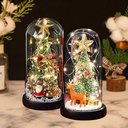 Christmas Tree with Santa Claus In Dome Foil Flower Navidad DIY 2023 Christmas Decoration for Home 2024 New Year Gift Xmas Decor