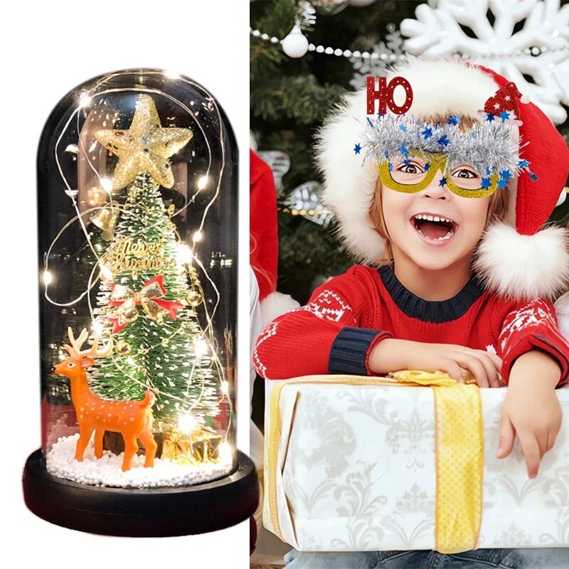 Christmas Tree with Santa Claus In Dome Foil Flower Navidad DIY 2023 Christmas Decoration for Home 2024 New Year Gift Xmas Decor