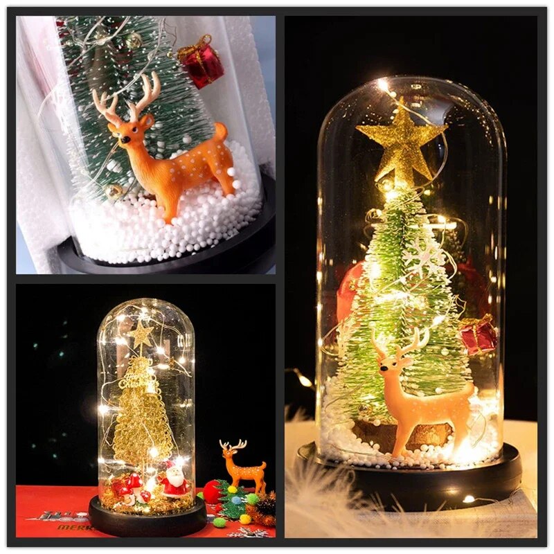 Christmas Tree with Santa Claus In Dome Foil Flower Navidad DIY 2023 Christmas Decoration for Home 2024 New Year Gift Xmas Decor
